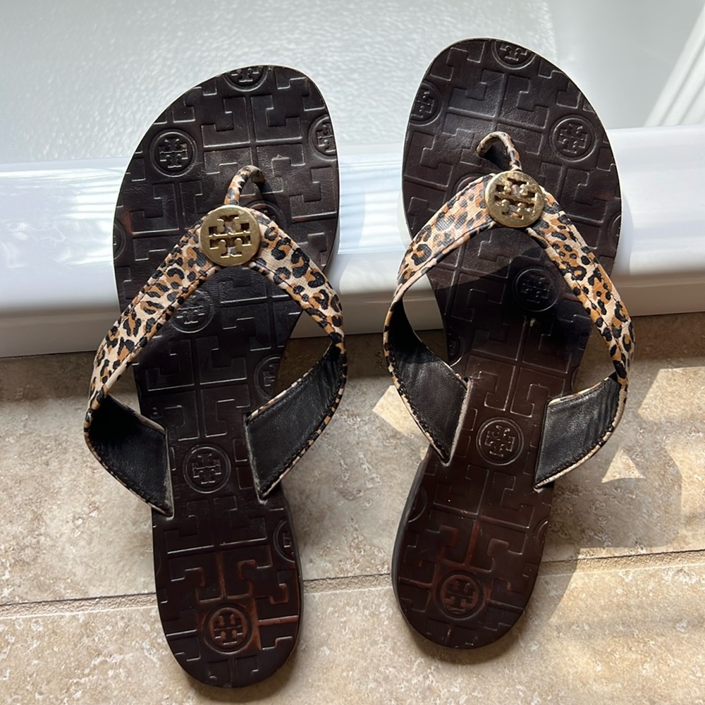 Tory Burch Leopard Print Flip Flops